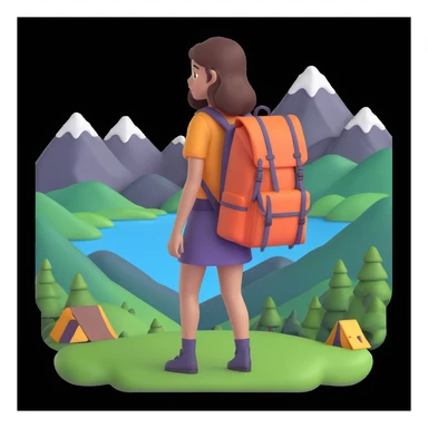 portrait of girl back packing mountains in background, close up pose sticker