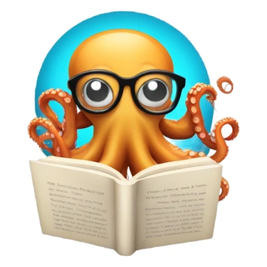 Octopus with glasses reading a book sticker