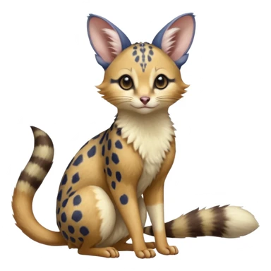 Indigo, soft realistic romantic vintage antique divine beautiful elegant pretty precious cute young youthful  Fakémon-Pokémon-opossum-feline-mouse-serval-caracal-chinchilla-Minccino-Cinccino-Meowstic-rodent-hybrid-creature with a tufted tail (full body) sticker