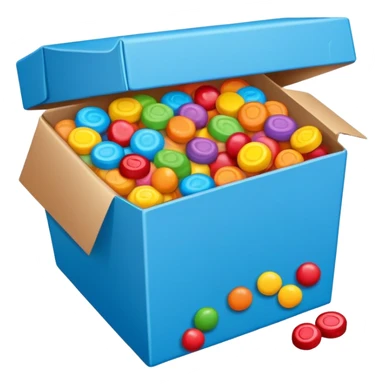 blue rectangular cardboard box with candies sticker