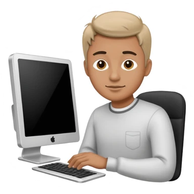 man working on computer, line art sticker