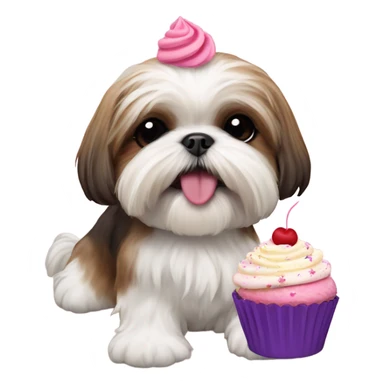Shih tzu eating a cupcake  sticker