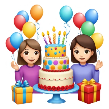 Birthday Party with Gifts, flowers and cake sticker