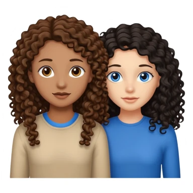 Two best friends .bestie 1: beige skin with brown long hair and blue eye. Bestie 2:mixed race skin with curly black hair and brown eye sticker
