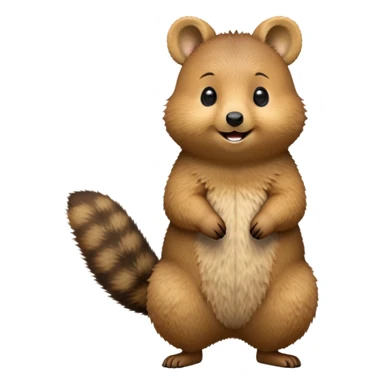 cinematic-quokka-realistic-full-body-standing on its hind legs hunched over-emoji,-small-round-frame-balanced-on-tiny-strong-hind-legs,giant fluffy cheeks large smile-fluffy-brown-fur-radiating-a-warm-softness skinny tail, ,-big-round-eyes-filled-with-joy-and-innocence,-tiny-clawed-paws-held-close-to-chest,-cheerful-smile-exuding-endearing-happiness,-simplified-yet-realistic-focused-features,-highly-detailed,-glowing-with-a-sunny-warmth, expressive eyes  sticker