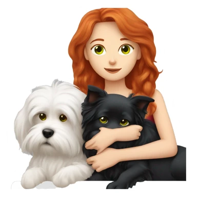 red-haired girl with green eyes, sleep with a maltese black dog sticker