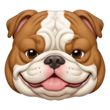 Cinematic Meme-Worthy Chubby Sleeping Brown and White English Bulldog Portrait Emoji, Head resting peacefully with a contented smile, showcasing a delightfully chubby build and a luxuriously soft brown and white coat, eyes shut in a serene nap, Simplified yet hilariously adorable features, highly detailed, glowing with a soft, drowsy light, high shine, relaxed and utterly lovable, stylized with an air of playful laziness, bright and heartwarming, soft glowing outline, capturing the essence of a comically sleepy guardian, so meme-worthy it feels like it could instantly become the next viral sensation of adorable slumber! sticker