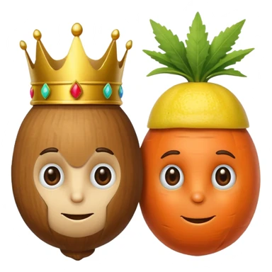 There is a hazelnut with a crown on his head, on his left side is a lemon like a hacker and on his right side is a carrot like a detective sticker
