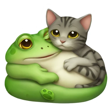 Cat cuddling a frog sticker
