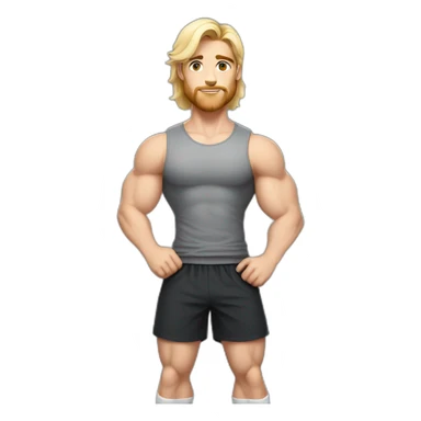 Full height Pale skinned fit man With Wide jaw, biceps and blonde hair In dark gray sleeveless mike, black oversize sports shorts, watch and white sneakers. his arms crossed over his chest sticker