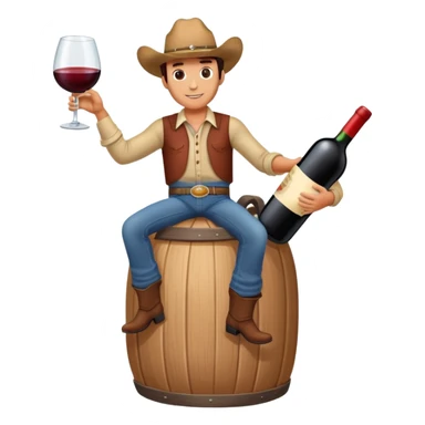 Scott riding a giant bottle of wine like a cowboy sticker
