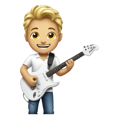 happy boy in white shirt playing electric guitar sticker