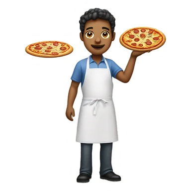 Mixed man wearing an apron holding a pizza sticker