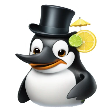 penguin in a top hat with a margarita sticker