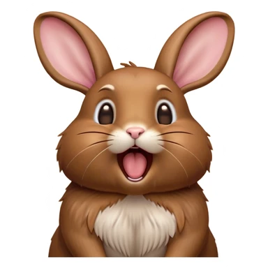 Cinematic Cute Yawning Brown Rabbit Portrait Emoji, Head tilted slightly with a dramatic, wide-open yawn, showcasing a smooth, rich brown fur with floppy ears, round brown eyes barely open in drowsy contentment, Simplified yet irresistibly adorable features, highly detailed, glowing with a soft, cozy glow, high shine, relaxed yet expressive, stylized with a touch of whimsy, bright and endearing, soft glowing outline, capturing the essence of a sleepy yet affectionate bunny, so drowsy it feels like it could stretch out of the screen and curl up for a nap! sticker