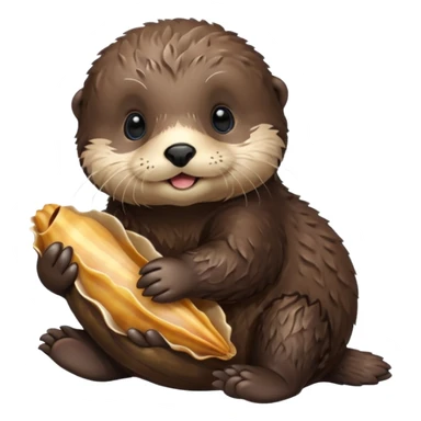 baby sea otter pup with shell sticker
