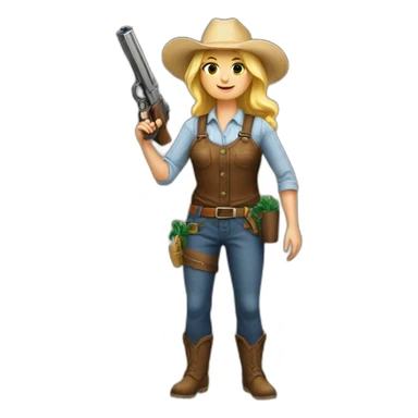 blonde woman farmer with a gun sticker