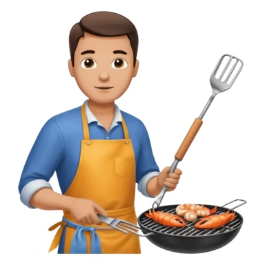 man grilling seafood on a sizzling grill sticker