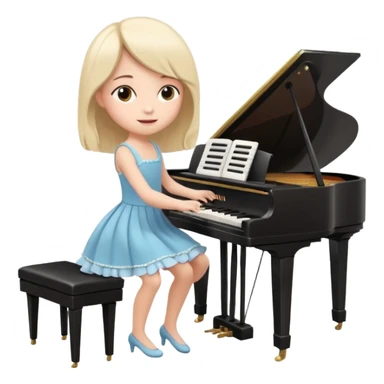 A cute girl in funny animated style , cartoon is playing the piano, full pose sticker
