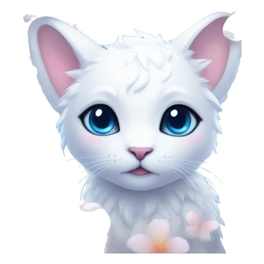 Edgy Cute Cool Kawaii gorgeous sparkly ethereal white fantasy animal creature with blue eyes sona with flowers and butterflies beautiful aesthetic sticker