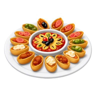 Cinematic Realistic Tapas Dish Emoji, depicted as an assortment of small, flavorful Spanish appetizers rendered with vibrant detail and warm, inviting lighting. sticker