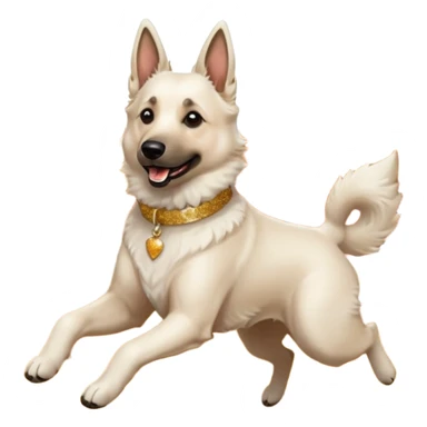 White belgian Shepard with Glitter collar jump in Leaves in autumn and Love it sticker