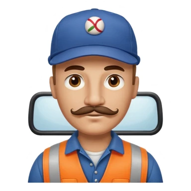 bald truck driver with a mustache and a baseball cap sticker