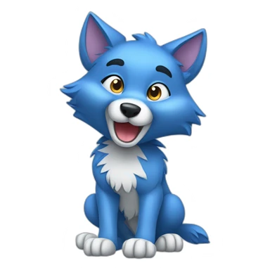Cute blue cartoonish wolf waving it's paw sticker