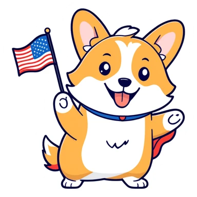 Corgi singing holding an american flag sticker