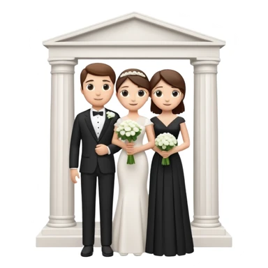 A 3D cartoon courthouse wedding venue with a bride and groom standing at the entrance, elegant white columns, soft natural lighting, simple modern decor, minimal background, realistic Memoji-style rendering. sticker
