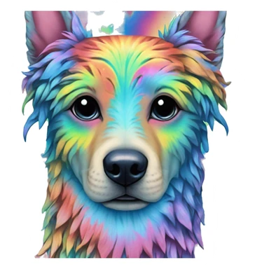 Multicolored rainbow retro groovy tie dye hippie trippy floral patterns on a metallic holographic iridescent blue dog face head unicorn sticker