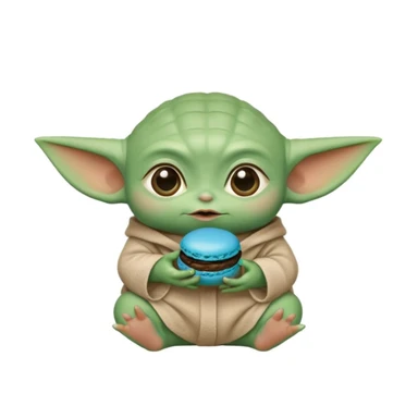 baby yoda eating a blue macaroon  sticker