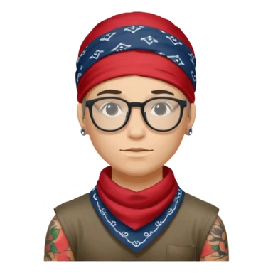character with bandana and glasses and tattoted sticker