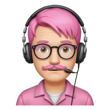 headphone and spectacles, mustached pink hair man, no mic sticker