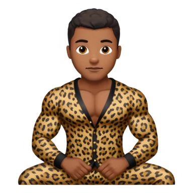 Handsome Black guy with brown skin tone, with muscular build, wearing black leapard print pajamas  sticker