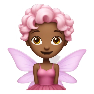 Fairy with light pink cloudy hair, dark pink dress and pink pointy wings,  sticker