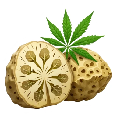 slices of white truffle with cannabis leaf sticker