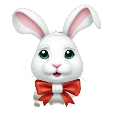 White bunny with a Christmas bow sticker