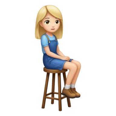 a girl is sitting on a stool seeing toward left side sticker