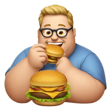 fat man wearing eyeglasses eating a burger sticker