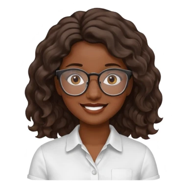 Emoji of a wavy hear dark young woman with glasses and a white shirt smile sticker