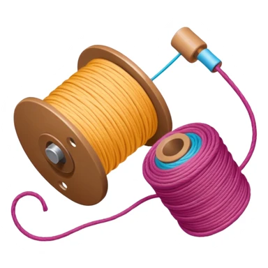 showing a hand neatly winding thread around a spool, yarn reel, or cable roll — showing the action of wrapping or coiling something around — smooth motion lines indicating circular movement, clean colorful emoji-style design sticker