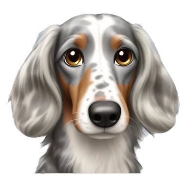 Gray, white, and brown merle long-haired dachshund sticker