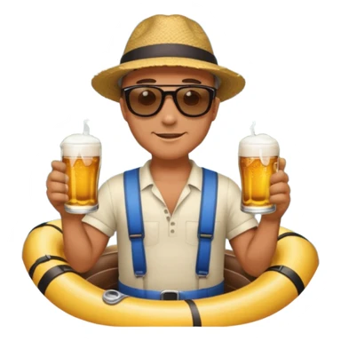 a guy river tubing with a beer  sticker