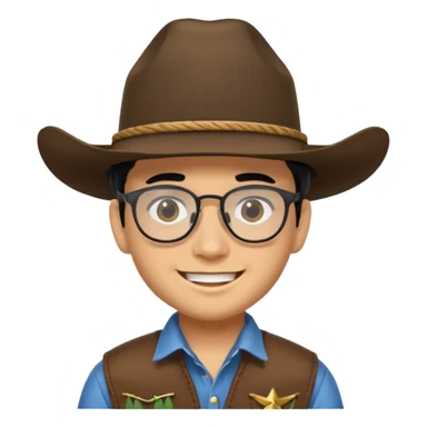 Hispanic Smiling boy with cow boy hat and black hair  . With chin strap and black glasses  sticker