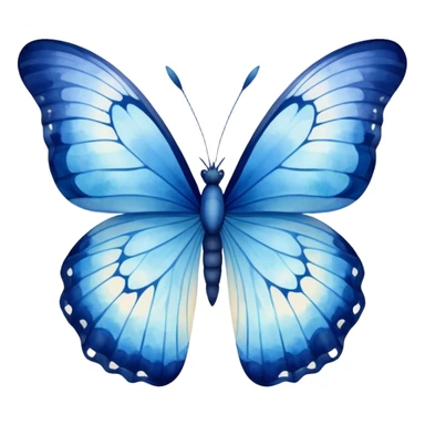 A majestic butterfly with wings in shades of deep navy, sky blue, and soft pastel azure, delicate watercolor texture." sticker