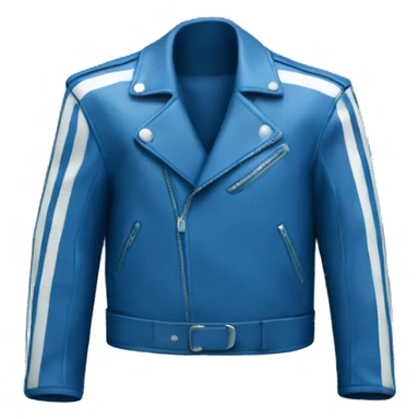 blue leather jacket with white stripes on chest sticker