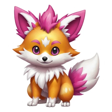 Electric chibi cute adorable innocent realistic shiny glittery shimmering shimming snowy white pink magenta feathery Fennekin-Growlithe-Furret-Electrike-fusion-Fakemon-Digimon-Pokémon-creature (full body) sticker