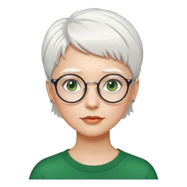 visage femme a lunettes ronde avec cheveux courts blancs aux yeux verts sticker