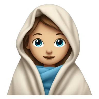 Brown hair and blue eyed girl getting cozy in a blanket sticker